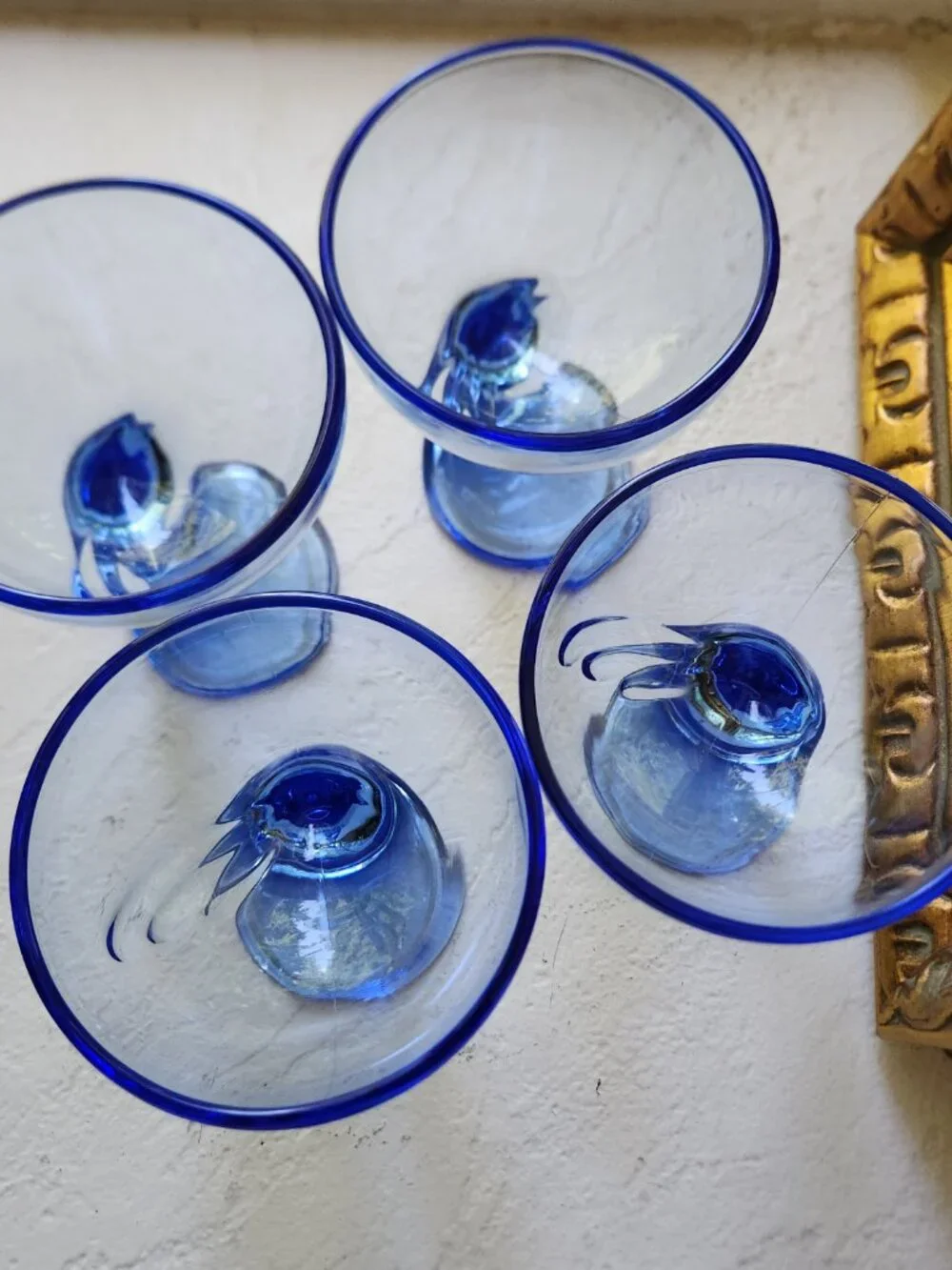 Vintage Bormioli Rocco Jerba Blue Glass Dessert Coupes Set of 4 Italy